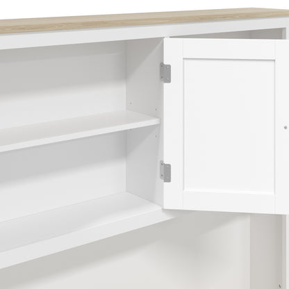Kitchen Pantry Cabinet | 112W x 175H cm | Barn-Style Doors, Drawer, Spice Racks & Tilt-Out Bin Storage | White & Oak-Effect