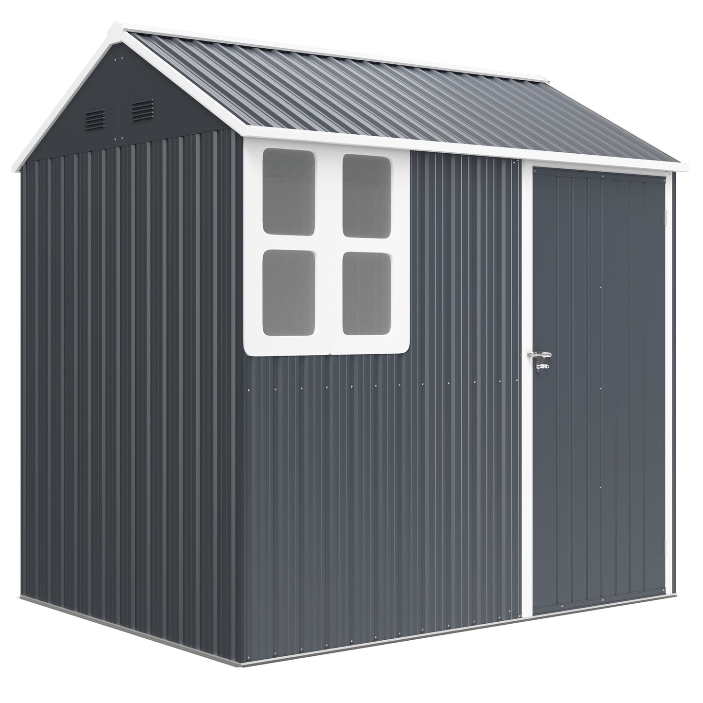 Outsunny 7 x 6ft Galvanised Garden Shed, with Latch - Dark Grey