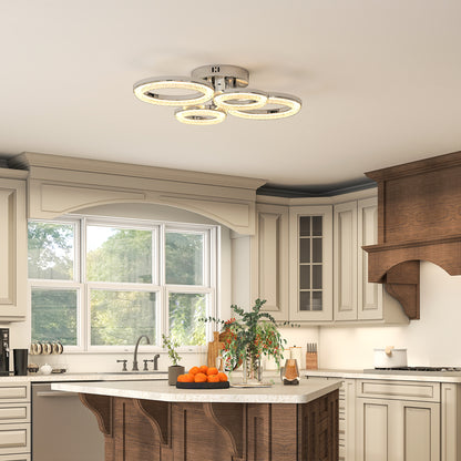 LED Ceiling Light, Modern 4 Rings Ceiling Lamp with Wall Switch Control, 40W 4350lm Flush Mount Ceiling Light with 3500K/4500K/6000K Colour Temperatures, Silver Tone