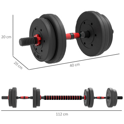 HOMCOM 2-in-1 Adjustable Dumbbell & Barbell Set 15kg | Home Gym Free Weights | Bicep Curl, Squat & Press Training | Black