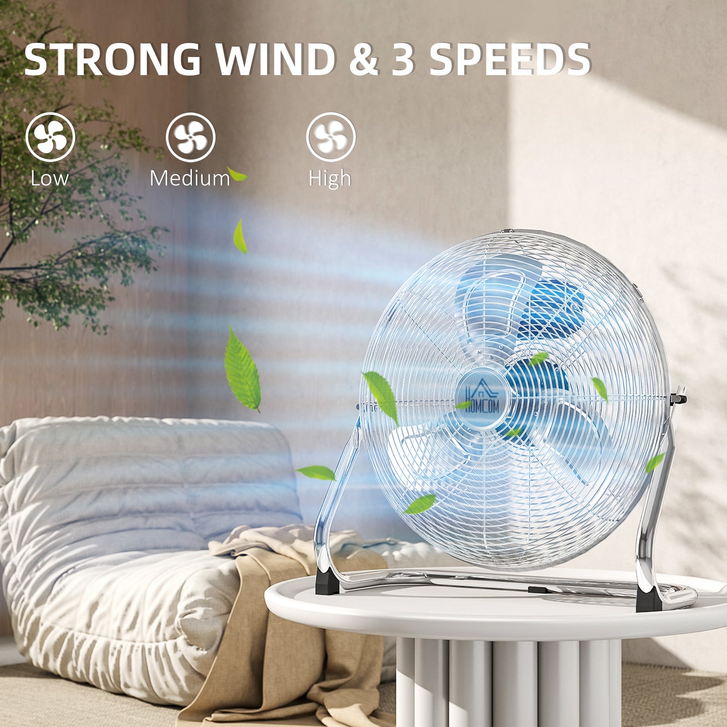 Metal Floor Fan with 3 Speeds & 120° Adjustable Tilt - Silver Tone