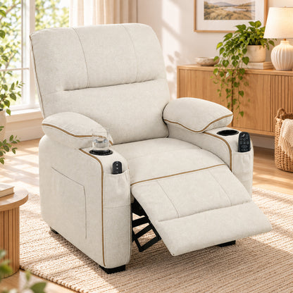 Electric Massage Recliner Armchair | 8-Point Vibration & Lumbar Heat | 150° Recline, 2 Memory Positions, USB & Cup Holders | Beige