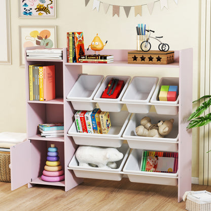 AIYAPLAY Toy Storage Unit with 8 Removable Bins, Storage Shelves, Cabinet, Pink