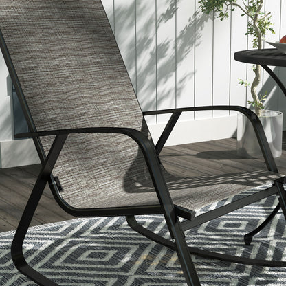 Outsunny Garden Rocking Chairs Set of 2, Ergonomic Outdoor Rocking Chairs with Armrests, High Backrest, Steel Frame Relaxing Rocker Armchair Seats, Light Brown