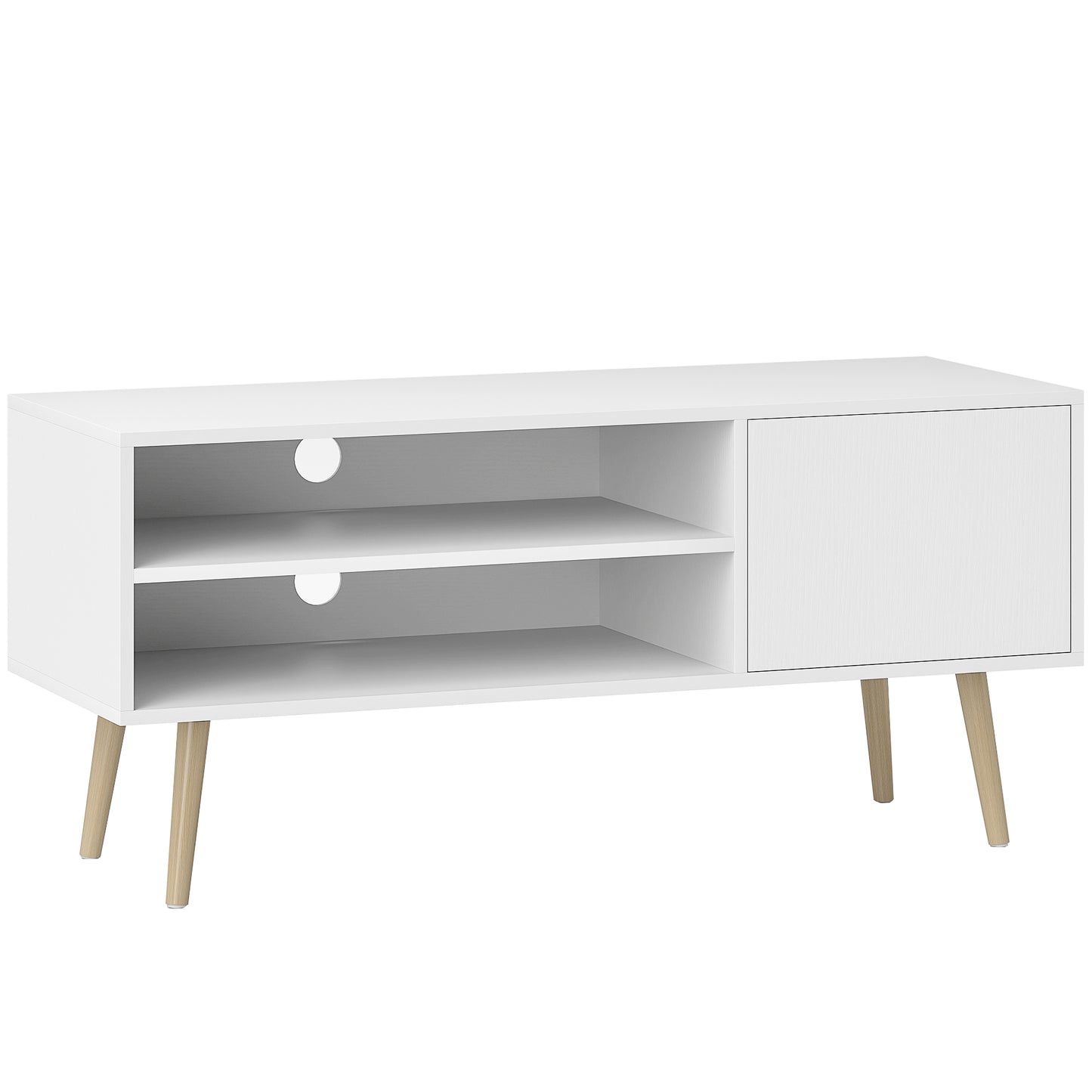 TV Stand up to 55 Inches, TV Unit with Open Shelves and Cable Holes - White / Brown