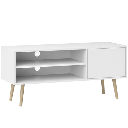 TV Stand up to 55 Inches, TV Unit with Open Shelves and Cable Holes - White / Brown