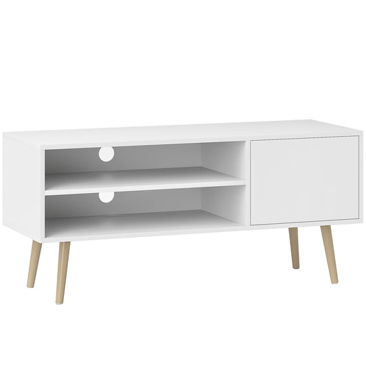 TV Stand up to 55 Inches, TV Unit with Open Shelves and Cable Holes - White / Brown