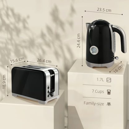 Retro Toaster and Kettle Set - Black / Cream