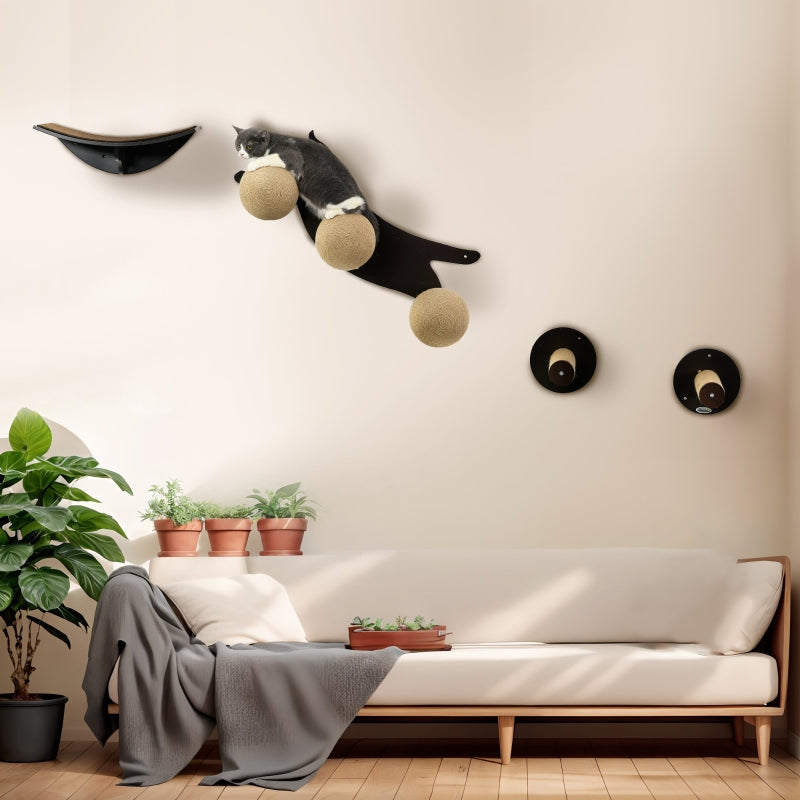 PawHut Cat Training Wall Furniture, With Curved Platforms, Scratching Posts