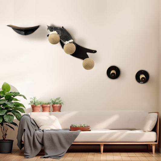 PawHut Cat Training Wall Furniture, With Curved Platforms, Scratching Posts