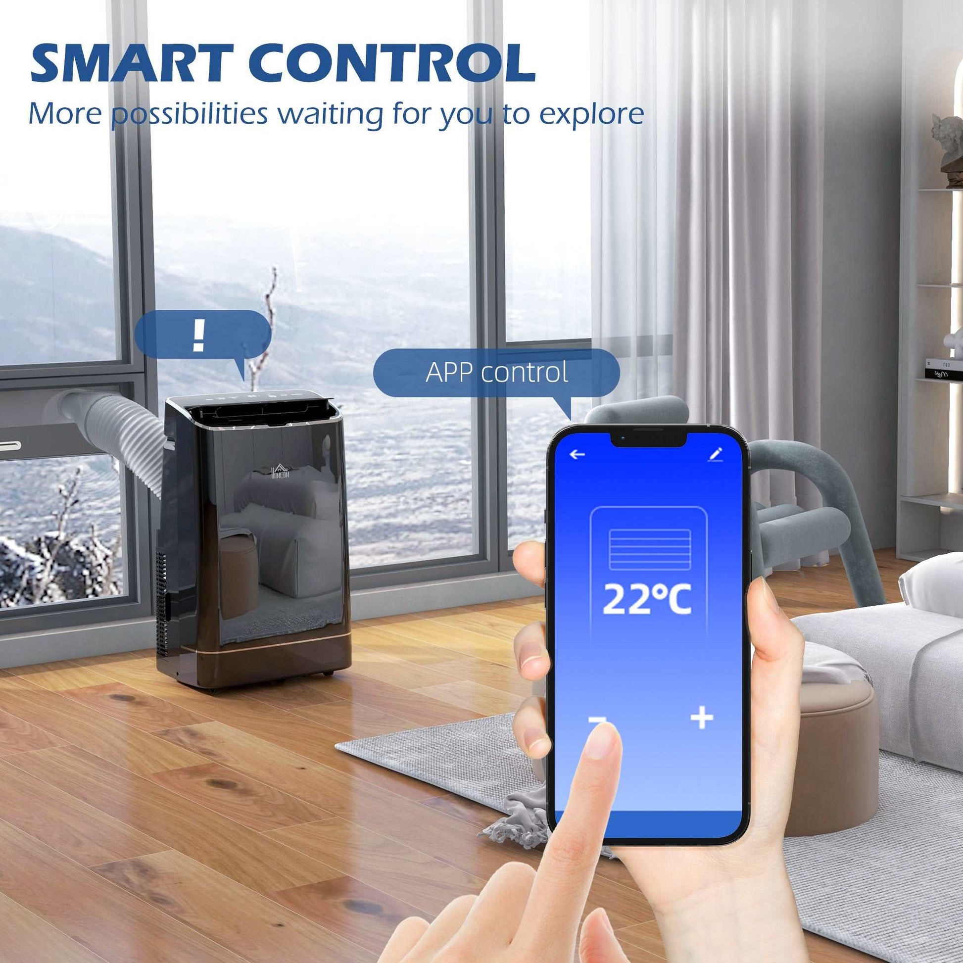 14,000 BTU Mobile Air Conditioner, 35m², Smart Home WiFi, with Dehumidifier, Fan, 24H Timer, Window Kit, Black
