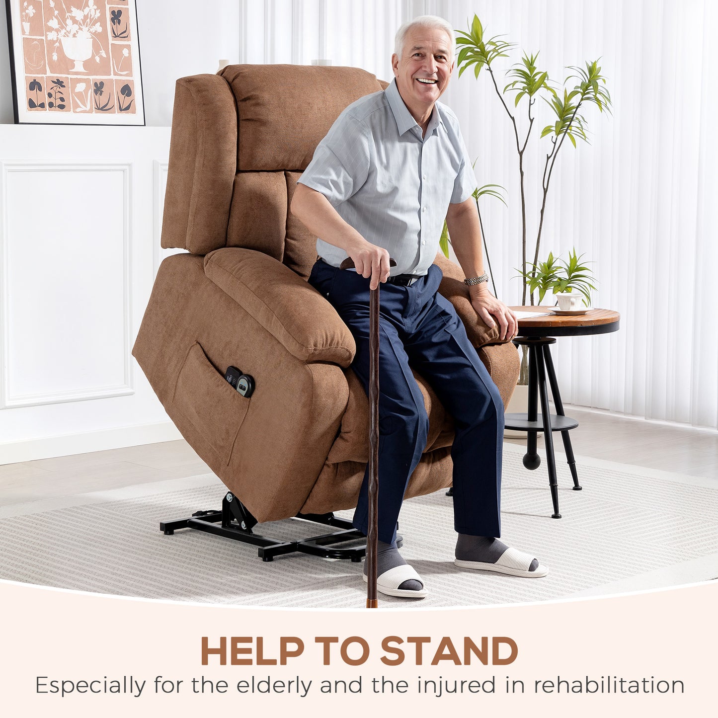 Power Lift Recliner Chair with Massage, Overstuffed Lift Chair with Footrest, Remote and Side Pocket