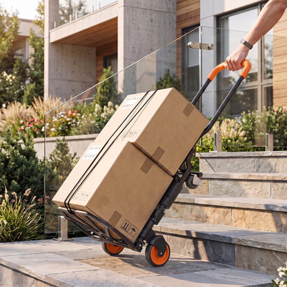 2-in-1 Folding Hand Truck | 120kg Platform Trolley & 75kg Sack Barrow | Steel Frame | Compact Foldaway Design | Black & Orange