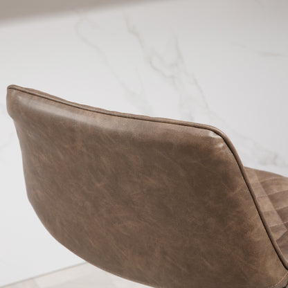 Retro Style Bar Stools Set of 2, Retro Adjustable Kitchen Stool, Swivel PU Leather Upholstered Bar Chairs with Back, Footrest and Steel Base, Brown