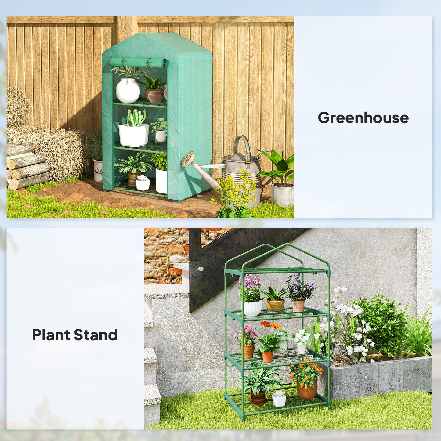 3 Tier Mini Greenhouse Portable Garden Grow House with Roll Up Door and Wire Shelves, 69 x 49 x 125 cm, Green