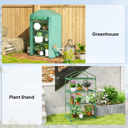 3 Tier Mini Greenhouse Portable Garden Grow House with Roll Up Door and Wire Shelves, 69 x 49 x 125 cm, Green