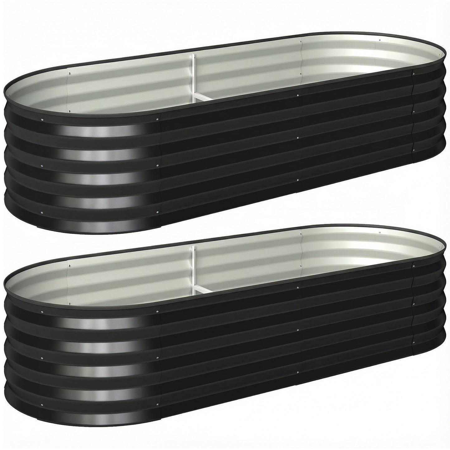 Set of 2 Galvanised Steel Raised Garden Beds | Open Bottom | Rubber Seal Top | 4 Protective Corners | Metal Plant Stakes | Easy Assembly | 150x60x30cm | Dark Grey