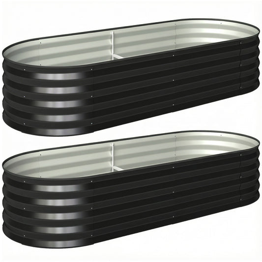 Set of 2 Galvanised Steel Raised Garden Beds | Open Bottom | Rubber Seal Top | 4 Protective Corners | Metal Plant Stakes | Easy Assembly | 150x60x30cm | Dark Grey