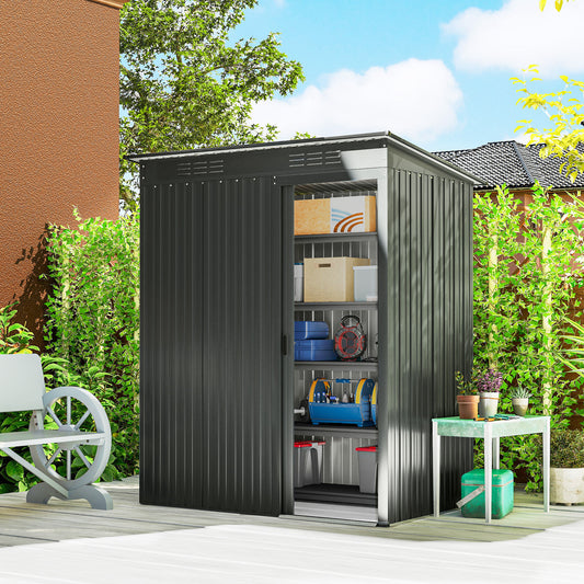 Galvanised Steel Garden Storage Shed | Aluminium Slot-Base Easy Assembly | 50% Fewer Screws | Sliding Door | Integrated Vents | 50kg/m² Snow Load | 159x106x181cm | 1.37m² | Dark Grey