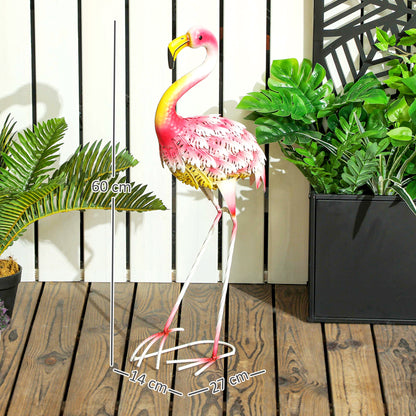 Flamingo Garden Statue Ornament, Metal Bird Art Outdoor Statue, Standing Sculpture Gift with Ground Stakes for Pond Landscape Decoration, Pink