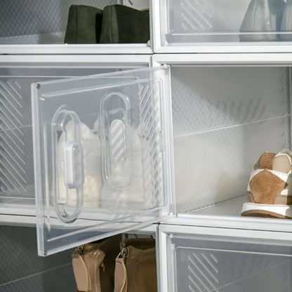 8 Piece Clear Shoe Box, Plastic Stackable Shoe Storage Box for UK/EU Size up to 12/46 with Magnetic Door for Women/Men, 28 x 36 x 21cm