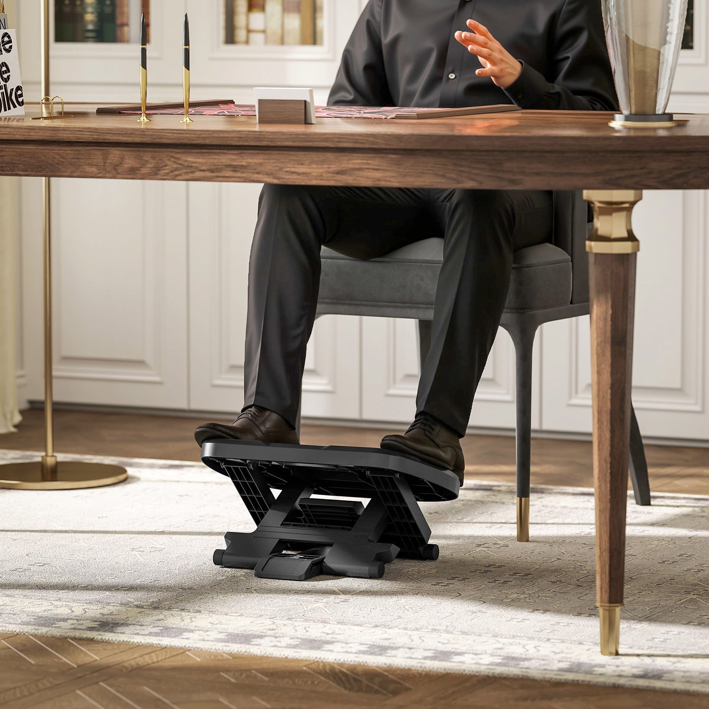 0-30° Three-Height Under-Desk Support Footrest - Grey