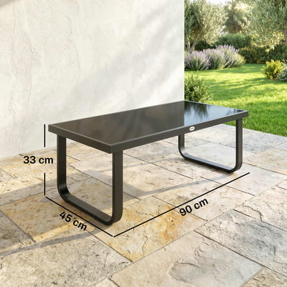 Rectangle Garden Coffee Table | Tempered Glass Top | Unique Leg Design | Adjustable Feet | 30kg | Black