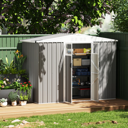 Outsunny 8 x 4 ft Metal Garden Shed, Garden Storage Shed with Window, 4 Vents and Lockable Door, Waterproof Galvanised Steel Tool Storage Shed
