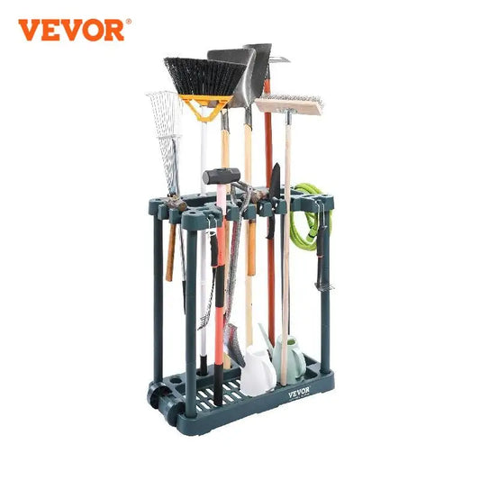10 Slots Yard Garden Tool Organiser Long-Handled Tool/Rake/Broom Tower Storage Rack Stand Holder for Garage Organisation