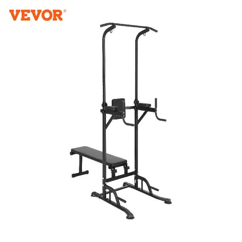 Power Tower With Bench Adjustable Pull Up Bar Stand Dip Station & Detachable Bench Multi-Function Home Gym