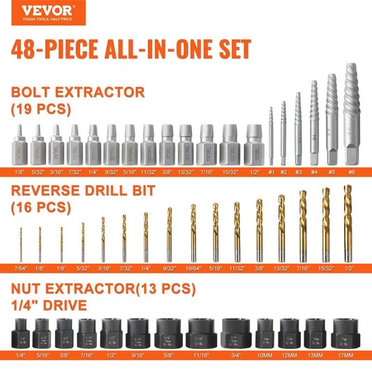 48 Piece Bolt Screw Extractor Set 13 PCS, Bolt Extractor Set 19 PCS Screw Extractors 16 PCS Reverse HSS Drill Bits