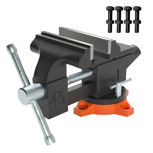 Bench Vice Multipurpose With Swivel Base And Anvil Heavy Duty Cast Iron For Drilling, Conduit Cutting, Sanding Strong Heavy Duty Workbench Tool