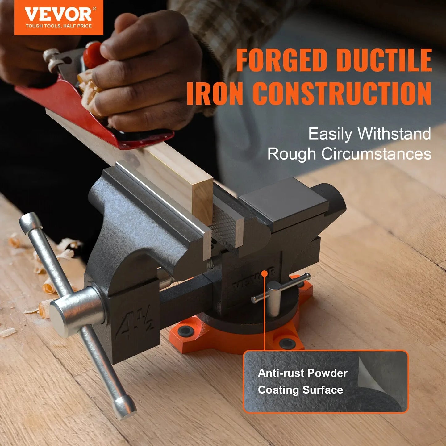 Bench Vice Multipurpose With Swivel Base And Anvil Heavy Duty Cast Iron For Drilling, Conduit Cutting, Sanding Strong Heavy Duty Workbench Tool