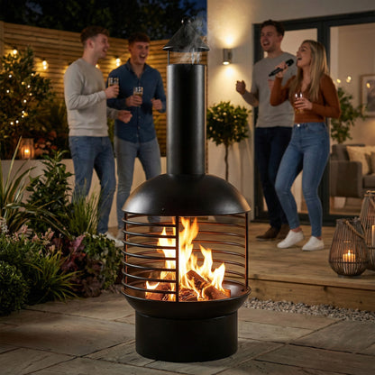 Outsunny Chimney Fire Pit, Portable Wood Burning Firepit with Poker, Charcoal Grid, Outdoor Fireplace for Garden Patio, Black