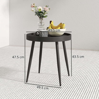 Round Garden Coffee & Side Table | 49.5cm | Tray-Style Weather-Resistant PP Top | Powder-Coated Metal Legs | Adjustable Foot Pads | 30kg Capacity | UV Resistant | Indoor & Outdoor | Black