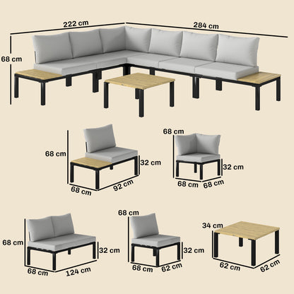 6-Piece Modular Corner Sofa Set | Integrated Side Tables | 15cm Back Cushions | Zip Covers | Light Grey