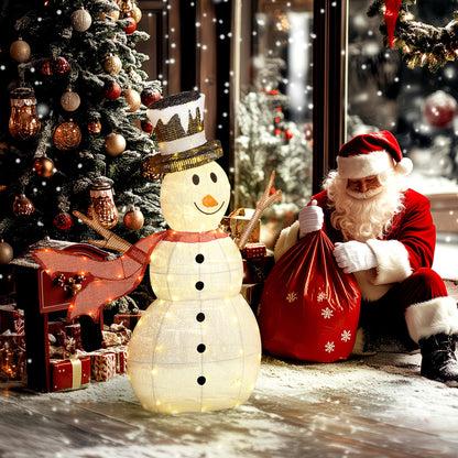 Outsunny 3FT Lighted Christmas Snowman, Waterproof Light up Yard Decor with 78 Warm-White LED Lights for Indoor Outdoor Garden, White