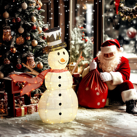 Outsunny 3FT Lighted Christmas Snowman, Waterproof Light up Yard Decor with 78 Warm-White LED Lights for Indoor Outdoor Garden, White
