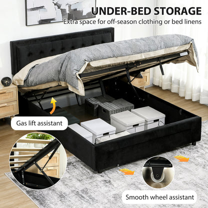 King Size Ottoman Bed Frame, with Front Drawer - Black / Cream White