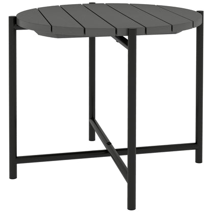 Industrial Garden Side Table | Slatted Fir Wood Top | Metal Frame | 54x54x45.5cm | 25kg | Dark Grey