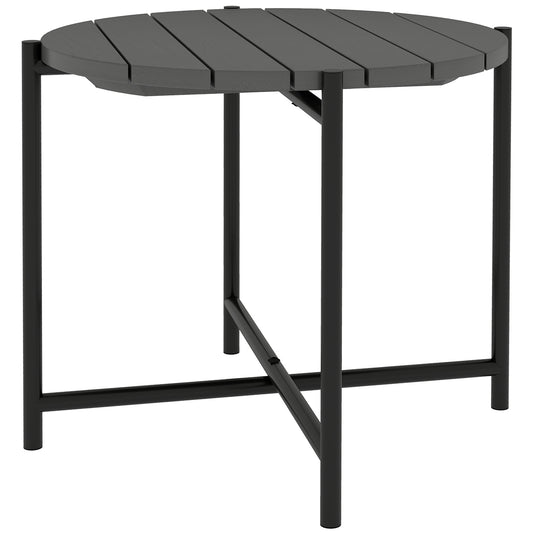 Industrial Garden Side Table | Slatted Fir Wood Top | Metal Frame | 54x54x45.5cm | 25kg | Dark Grey