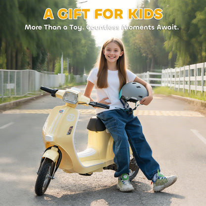 AIYAPLAY 24V Kids Electric Motorbike, Ride on Motorcycle with Manual Throttle, Brakes and LED Lights for Ages 8-12 Years, Beige