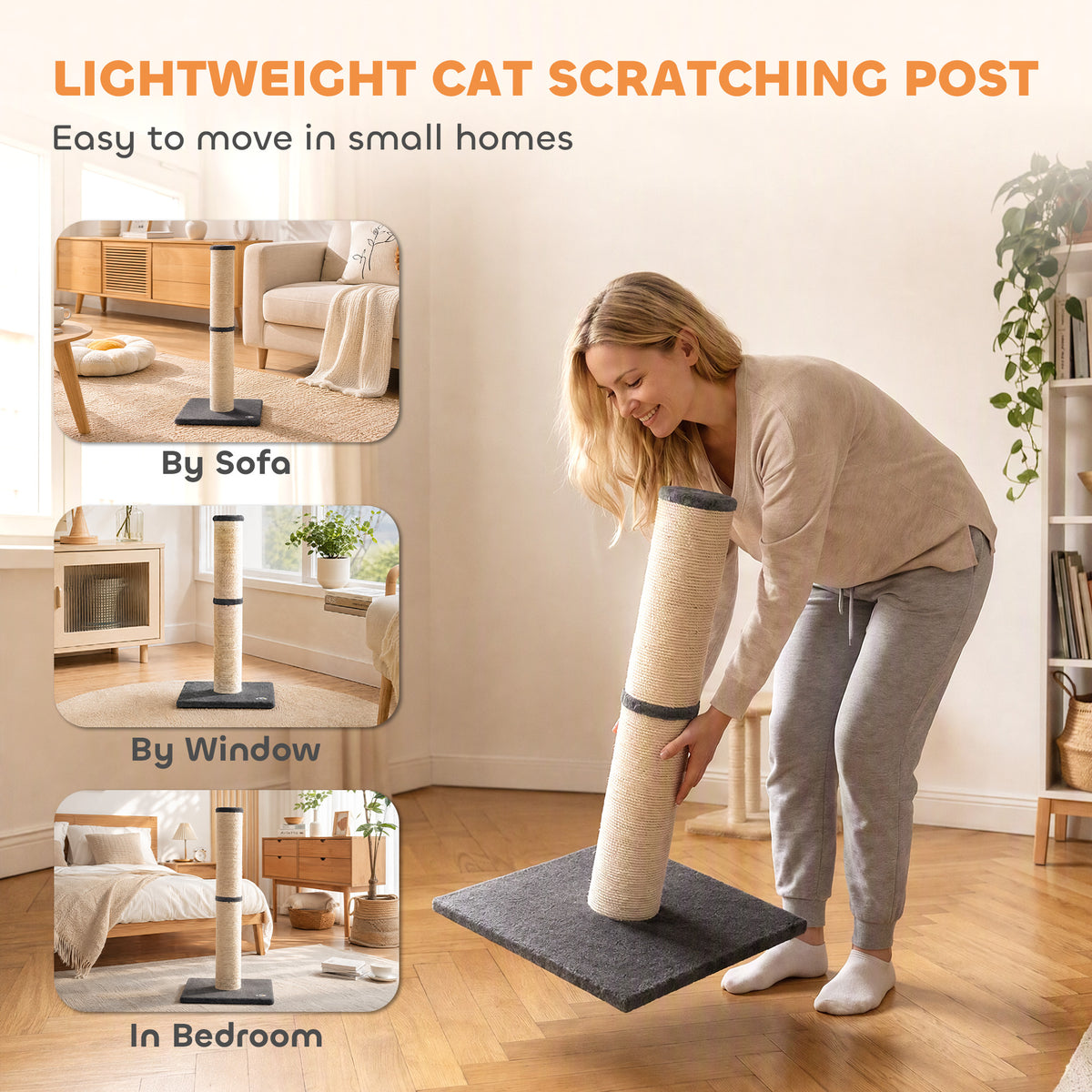 80cm Cat Scratching Post | Dark Grey Sisal Rope Claw Scratcher with Plush Base | 5kg