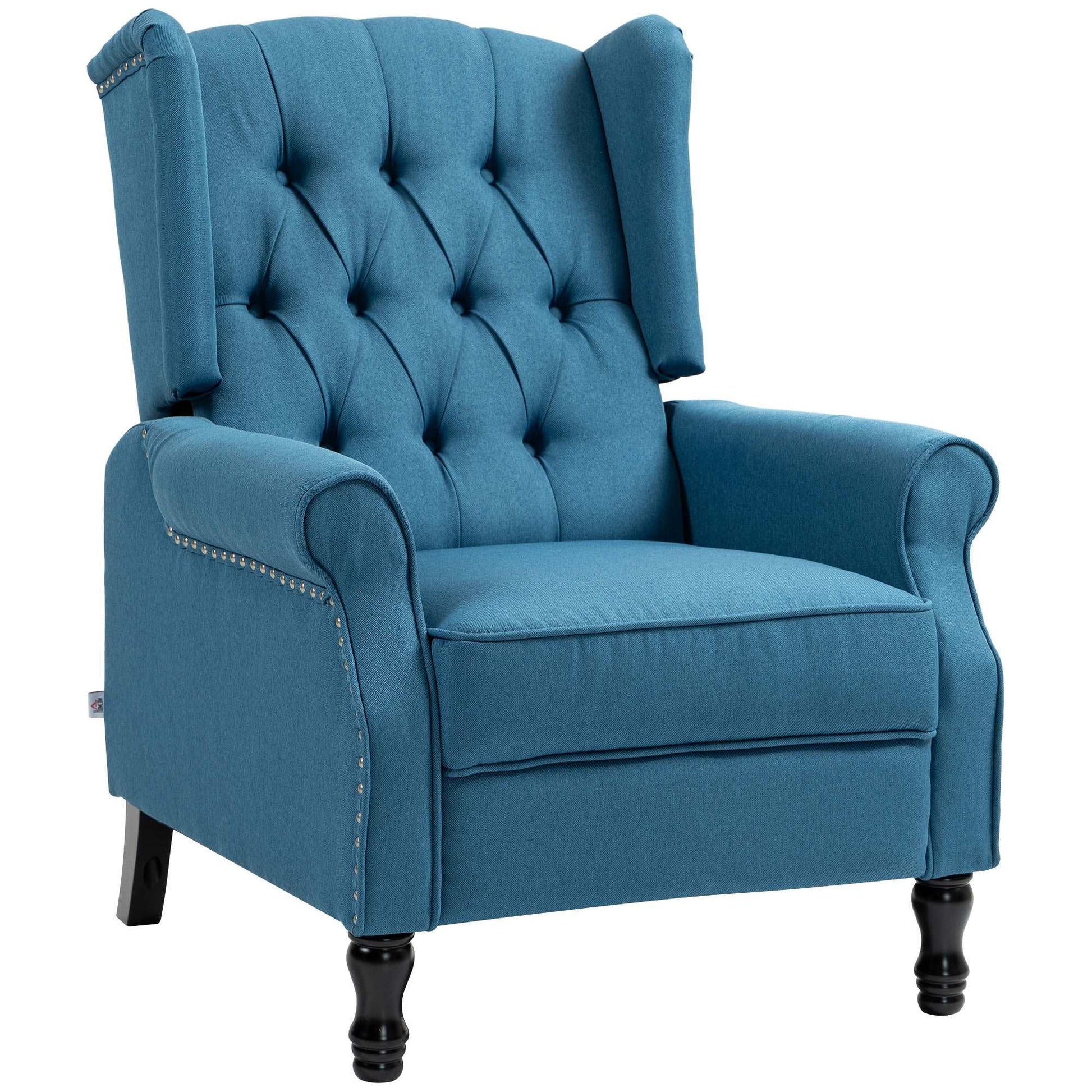 150° Reclining Vintage Retro Old Style Armchair, with footrest - Blue