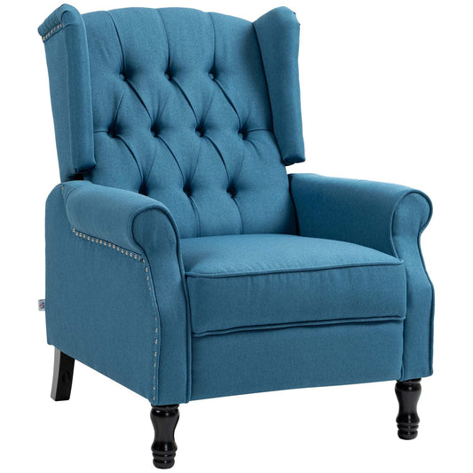 150° Reclining Vintage Retro Old Style Armchair, with footrest - Blue