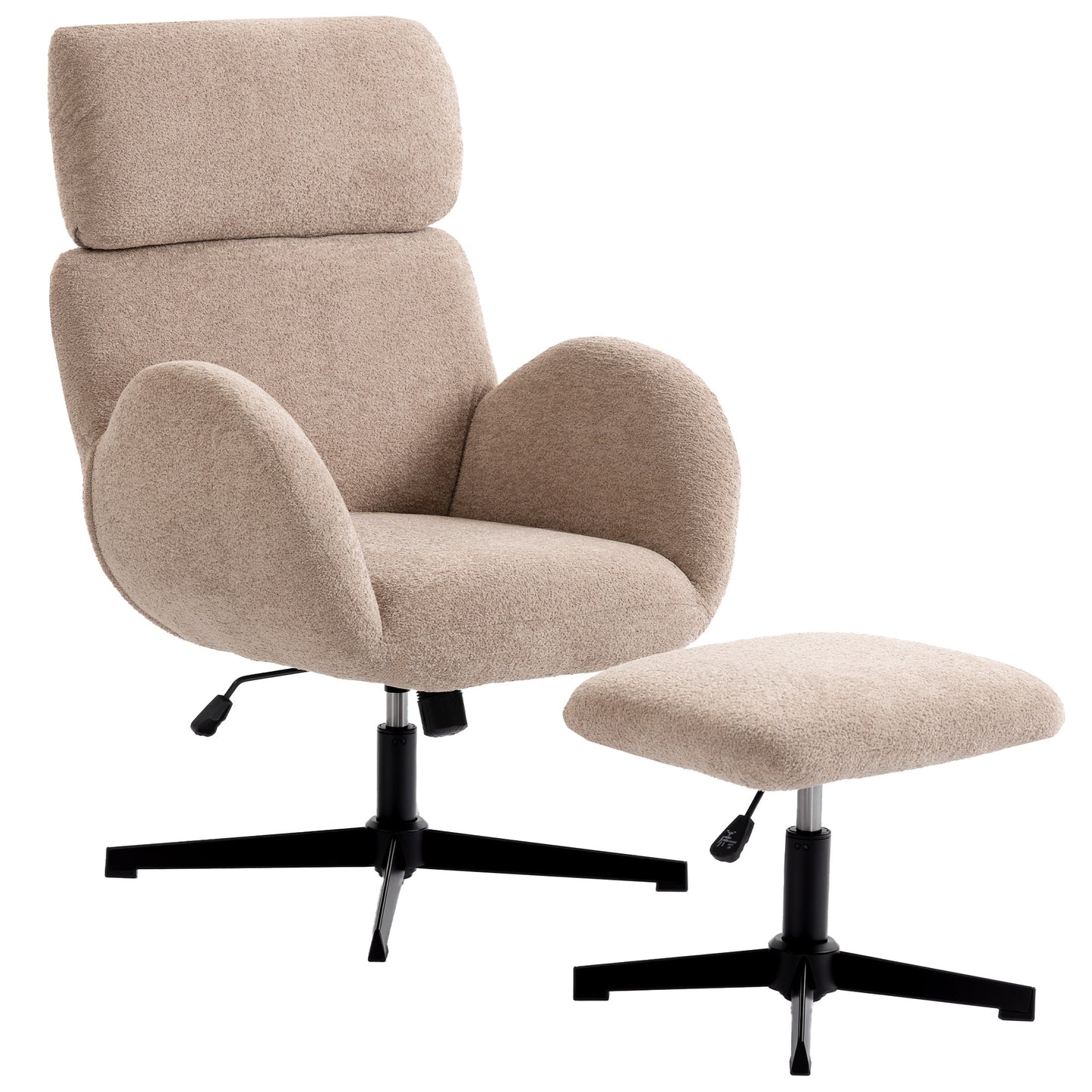 Swivel Armchair and Footstool Set, Height Adjustable Accent Chair with Adjustable Headrest, Rocking Function