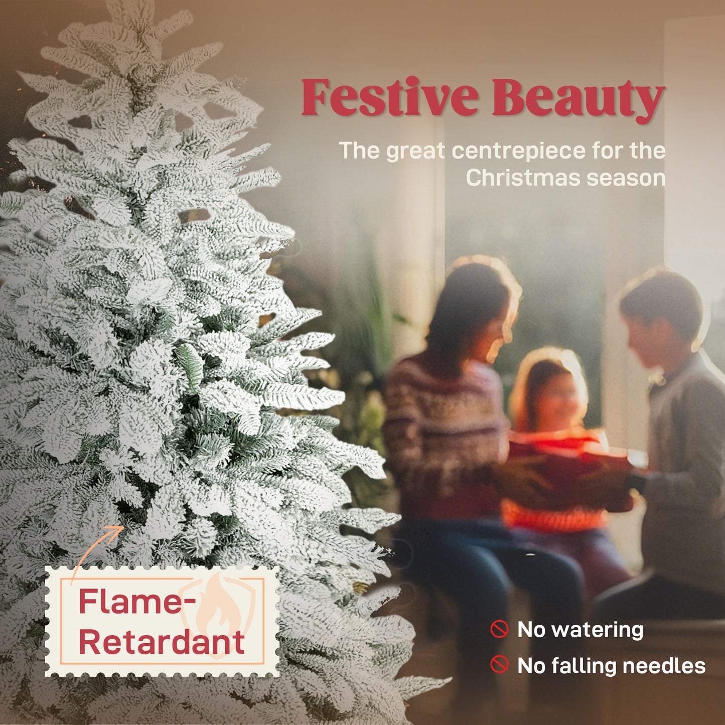 5 ft Artificial Flocked Christmas Tree with 717 Branches, Hinged Xmas Tree with Foldable Metal Stand, Easy Assembly for Home Office Decor