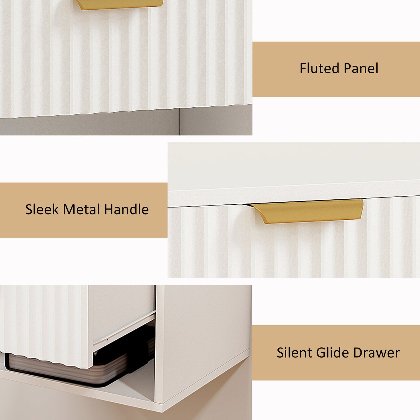 Floating Nightstands Set of 2, Modern Wall Mounted Bedside Tables with Fluted Drawer and Open Shelf for Bedroom, White