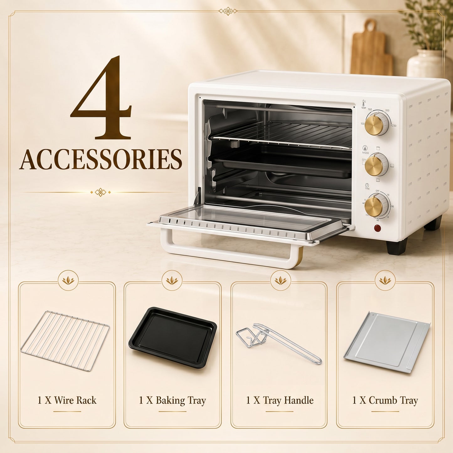21L Mini Countertop Oven | Adjustable Temperature 100-230°C | 60-Min Timer | White