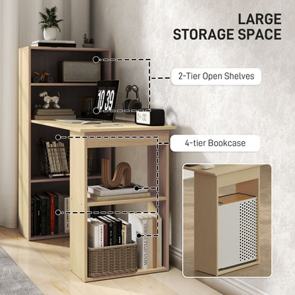 120cm Modern Computer Desk Bookshelf Study Table Workstation PC Laptop Writing Home Office 6 Shelves, Natural Wood Finish